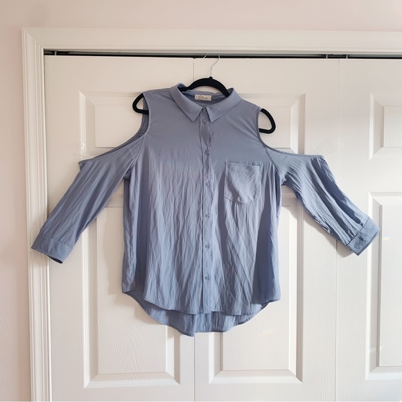 Elan Tops - Elan Cold Shoulder Button Down Blouse